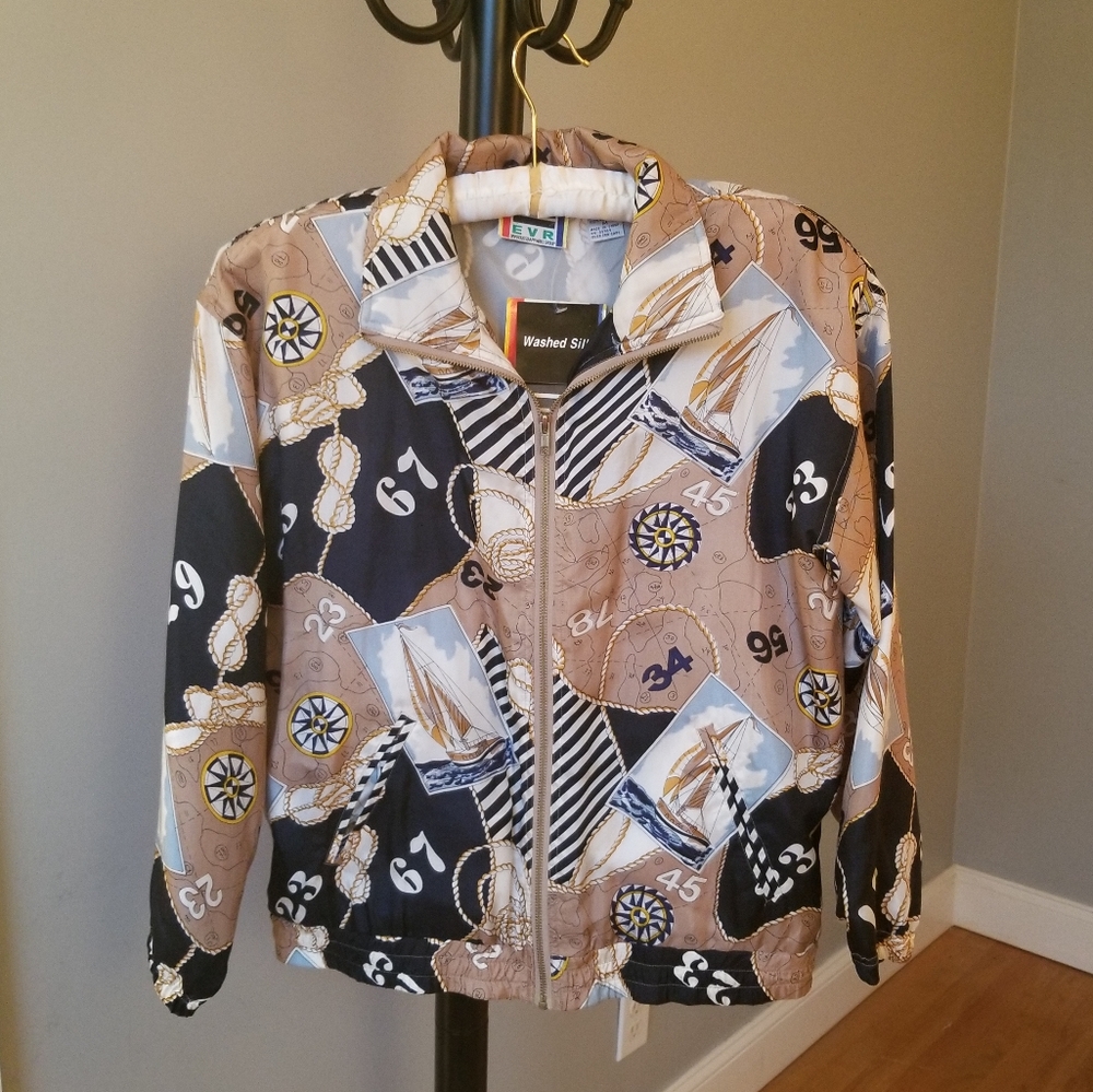 NWT Vintage EVR  100% Silk Bomber Jacket size medium